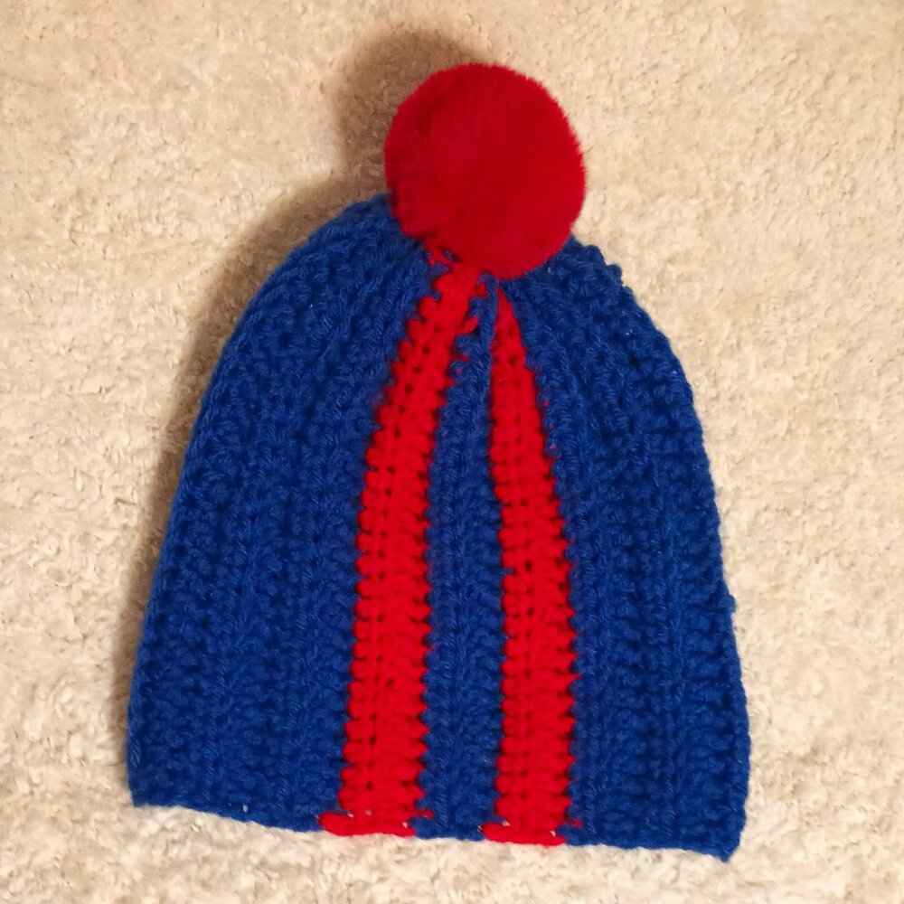 NWOT ~ Handmade Crochet Winter Beanie Style Hat with "Cubs Fan" Colors